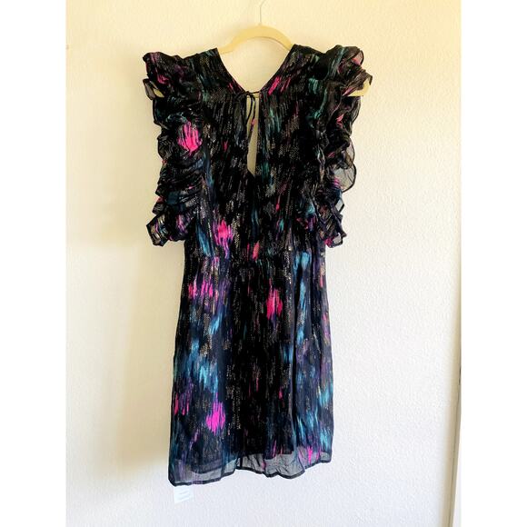 Kooples 2 black metallic brushstroke pattern mini dress - Picture 4 of 8